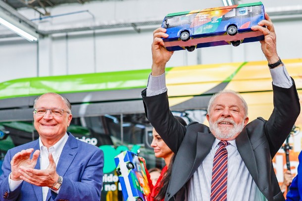 Planalto Palace from Brasilia, Brazil - June 2, 2023 - Inauguration ceremony and visit to the new production line at the Eletra factory.